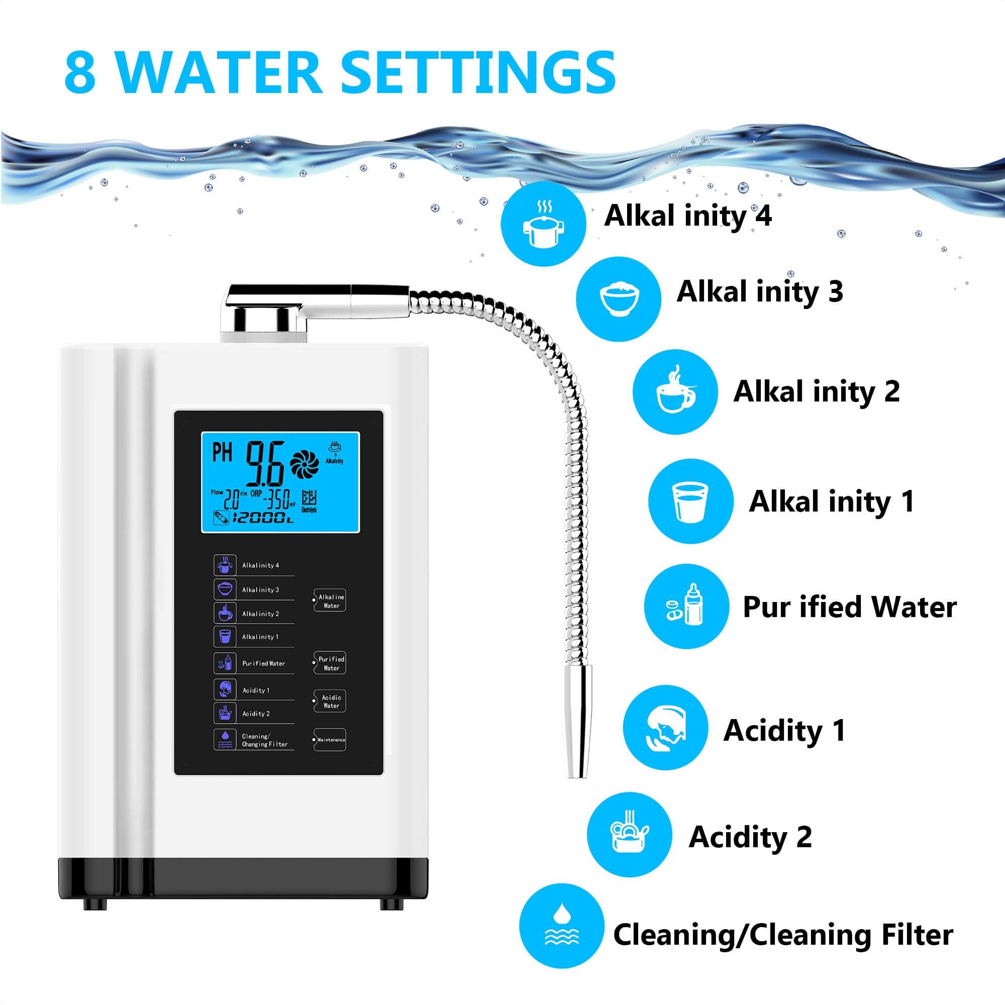 7 Platten Goldfarbe EHM-729 Haushalt pH Alkalische Wasserspender